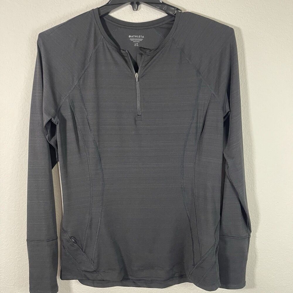 ATHLETA Black Long Sleeve 1/4 Zip Mockneck Activewear Vented Run - Size Large